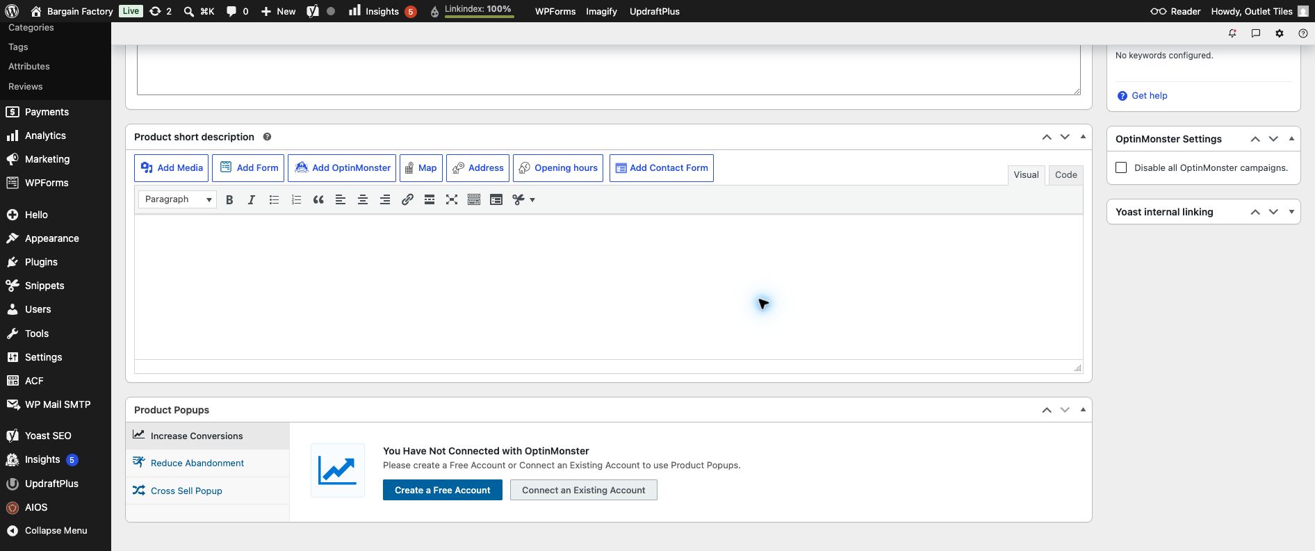 Simple product draft editor